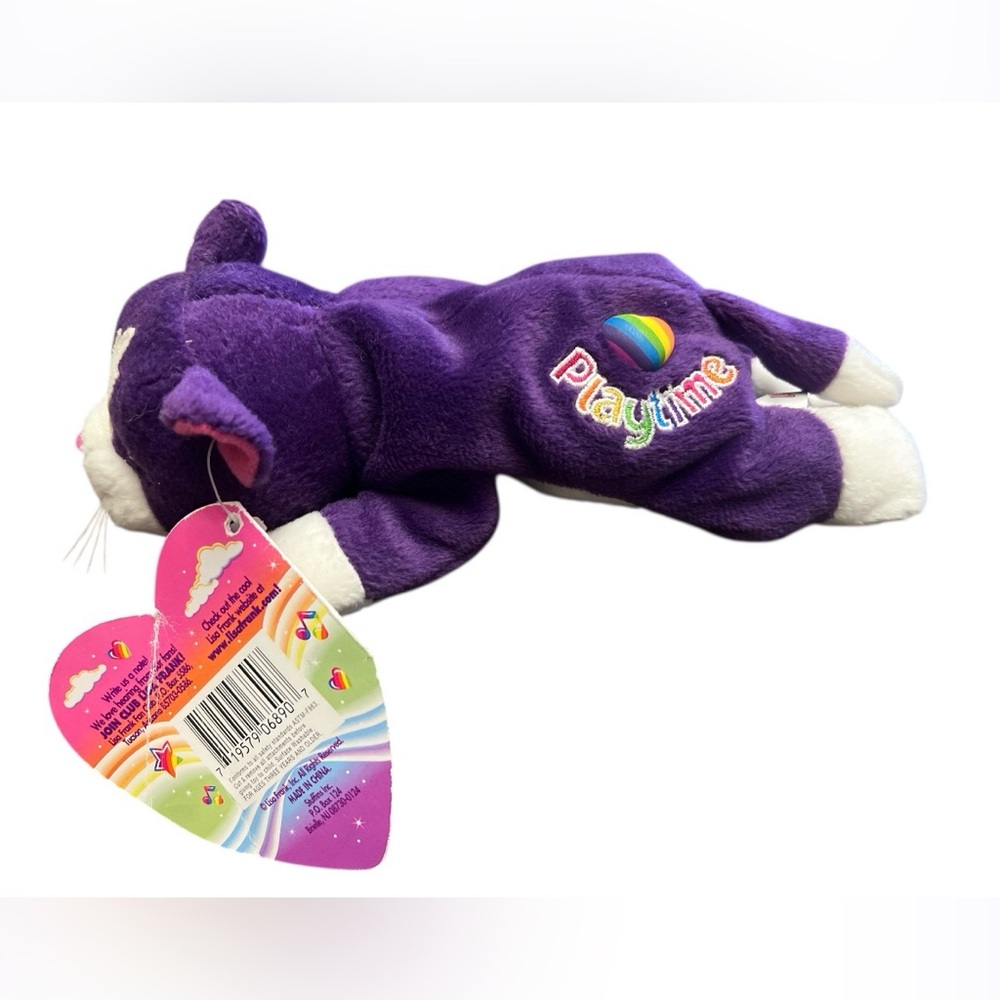 Vtg 1998 Lisa Frank Playtime Cat Plush Purple 8” Fantastic Beans Beanie W Tags - Picture 2 of 4
